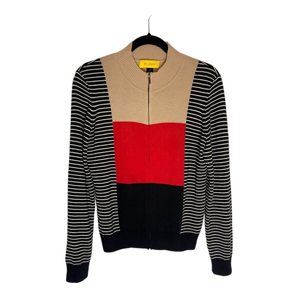 St. John Sweaters - St. John Colorblock Striped Full Zip Wool Sweater-sz Medium